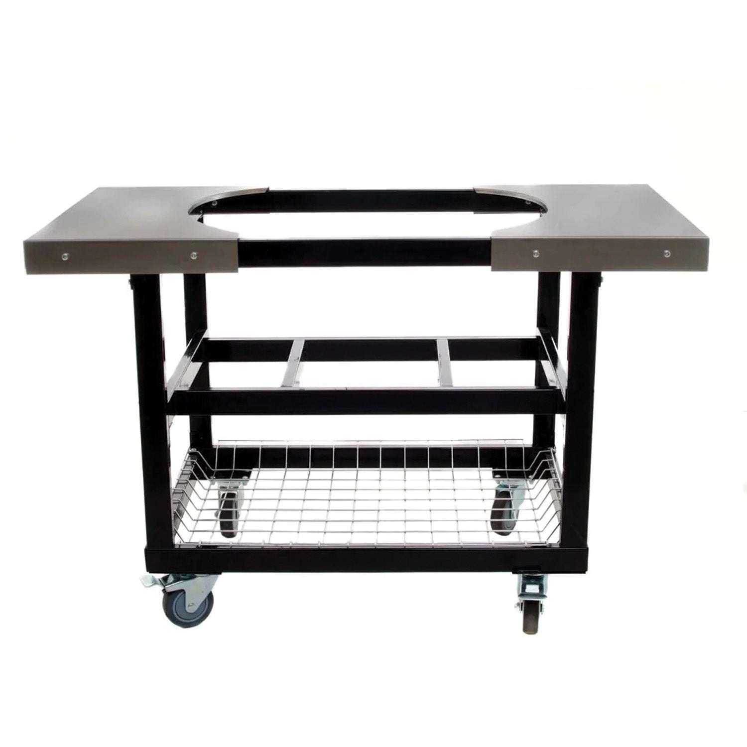 Primo cart base with basket and stainless steel side shelves for Oval X-Large and Large ceramic grills