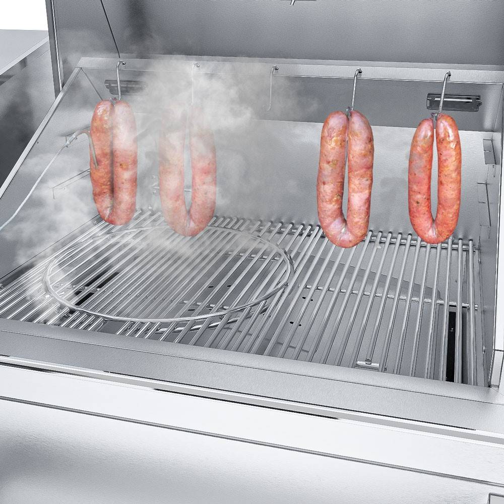 Sunstone 40” Electric Pellet Built-In Grill w/Cold Smoker image showcasing its sleek stainless steel design and spacious cooking area.