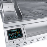 Close-up of Sunstone 40” Pellet Built-In Grill showcasing the adjustable flame broiler for high-heat searing.