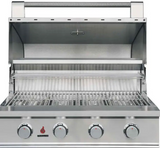 TrueFlame E Series 32-inch 4 Burner Gas Grill featuring premium stainless steel design, flame thrower ignition, and perfect heat distribution for outdoor cooking.