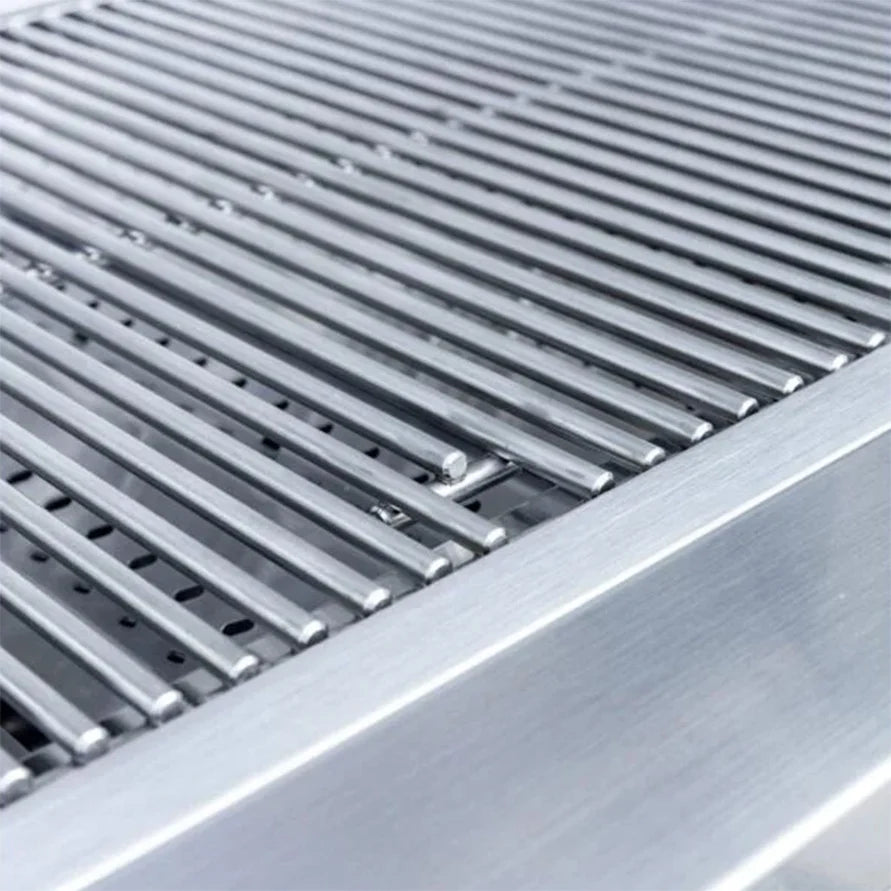 Close-up of the stainless steel cooking grates of a Summerset Sizzler 32-inch built-in gas grill