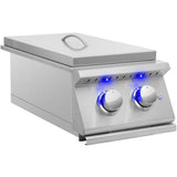 Summerset Sizzler Pro Series Double Side Burner with removable stainless steel lid, perfect for outdoor grilling.