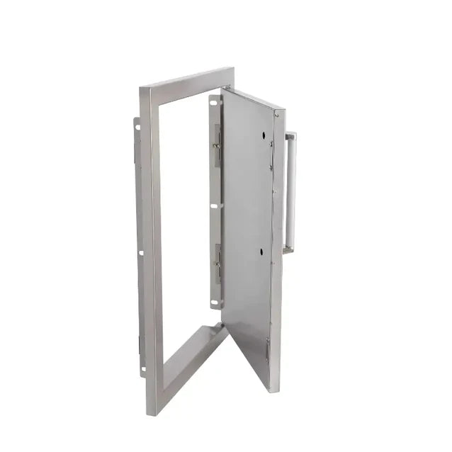 Close-up of Bonfire Vertical Single Door 14" x 20" featuring soft-close hinges for smooth operation in outdoor kitchens.