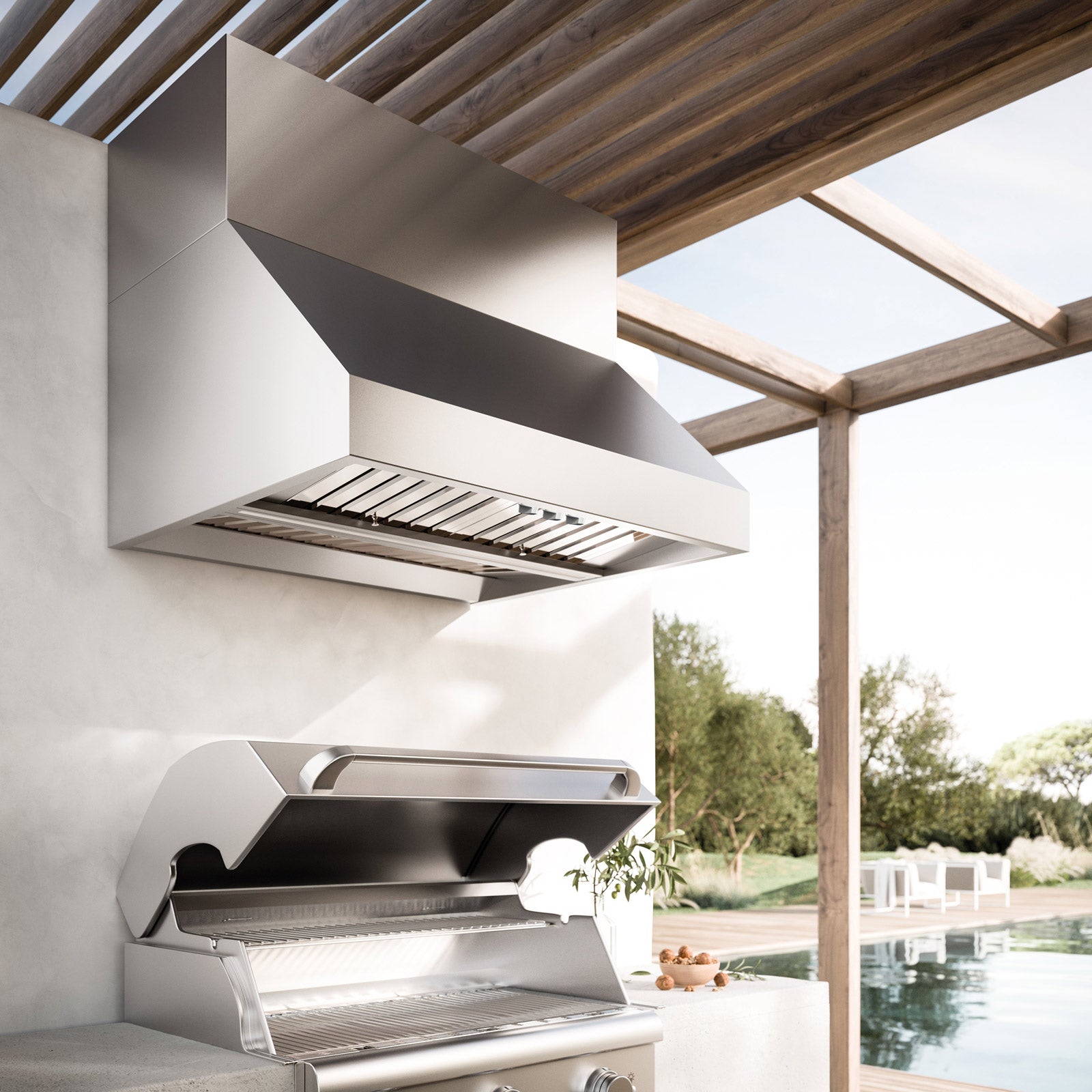 Falmec Zeus 36" Wall Mount Outdoor Hood, 1200 CFM - perfect for smoke and odor elimination, enhancing your outdoor cooking experience.