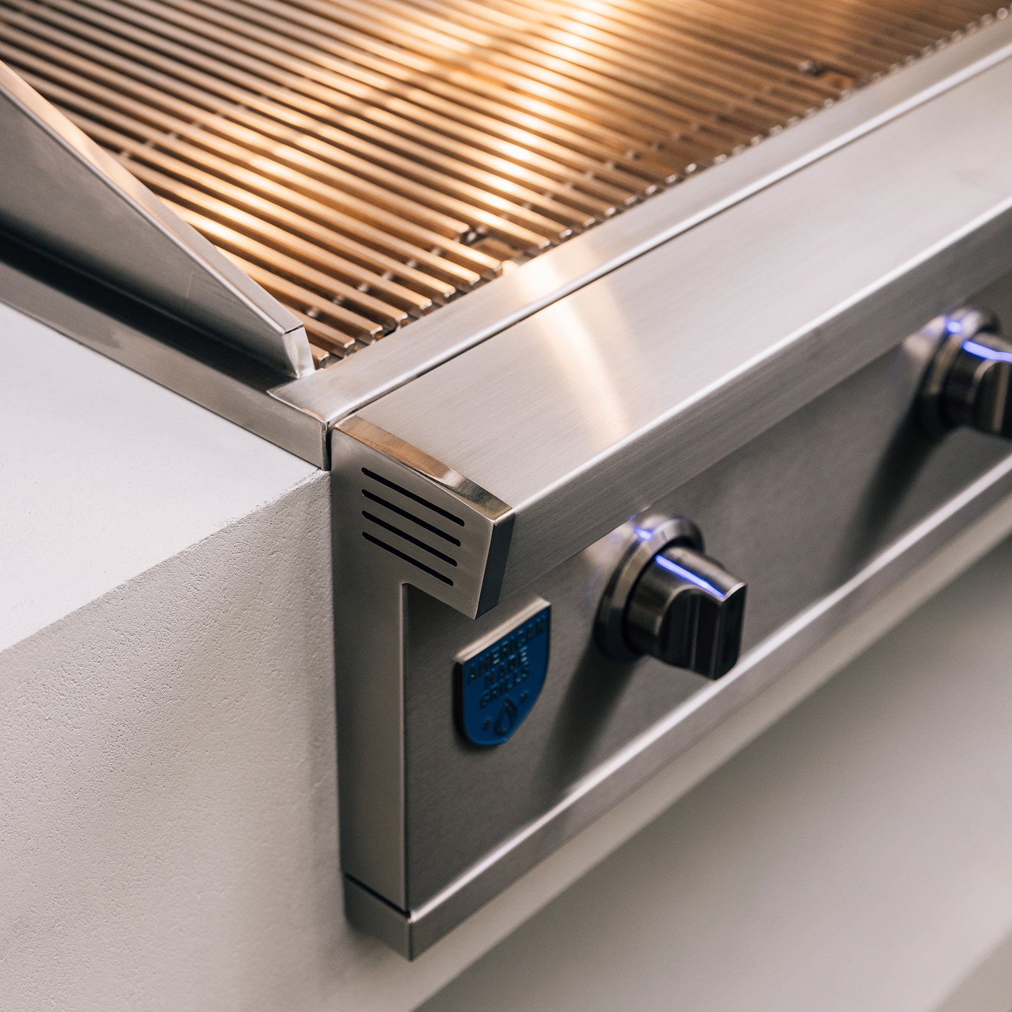American Made Grills Atlas 42-inch built-in gas grill — American Made Grills badge detail