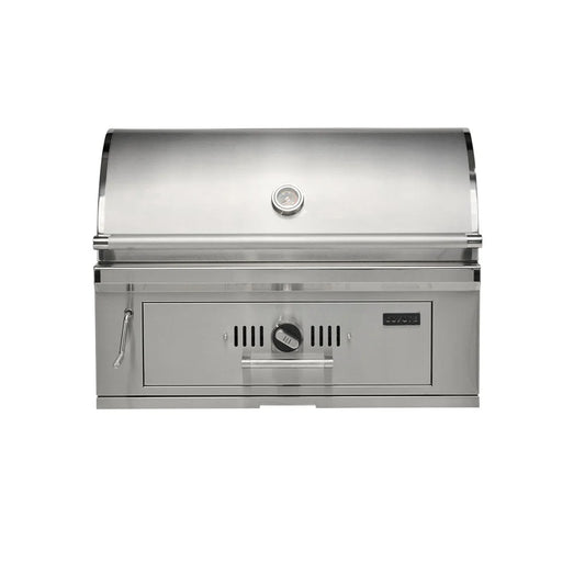 Coyote 36-inch stainless steel built-in charcoal grill with lid closed