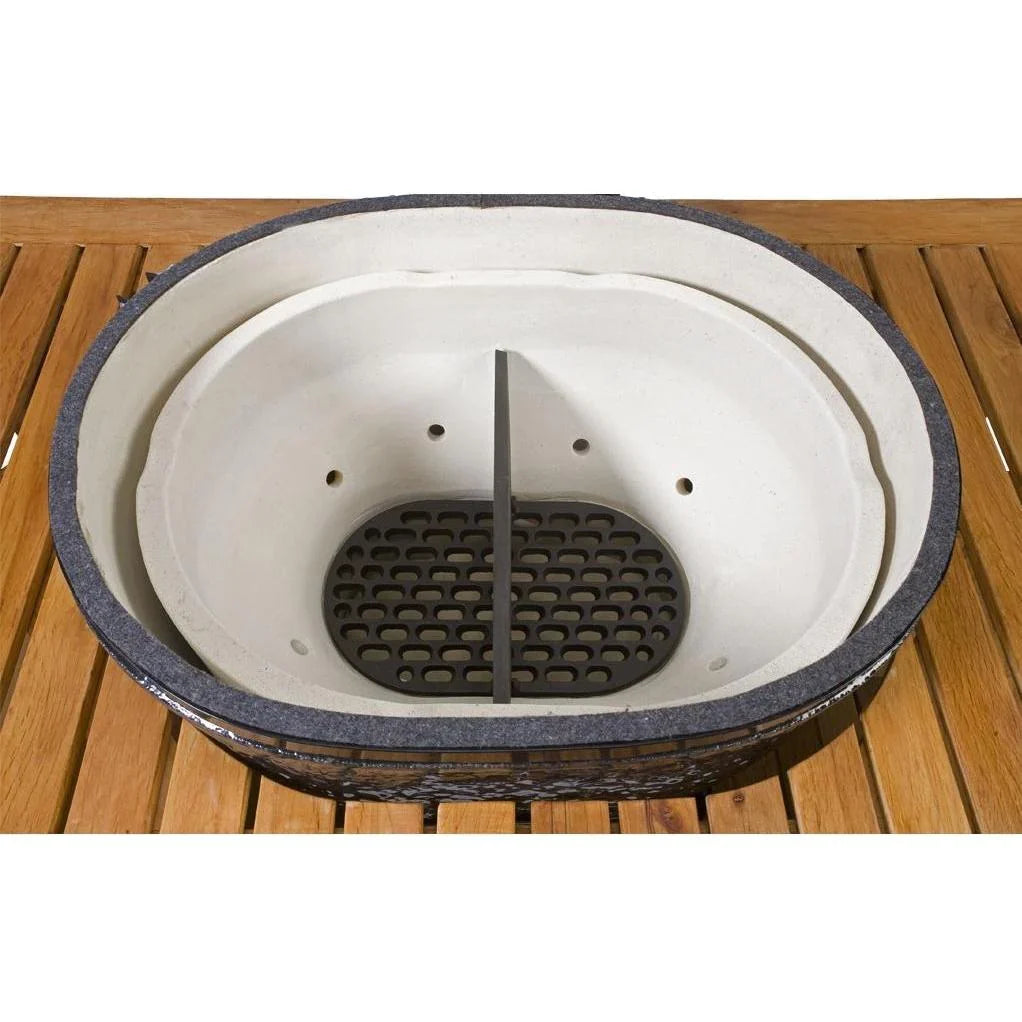 Primo cast iron firebox divider for Oval Junior ceramic grill, splits the charcoal bed for two-zone cooking
