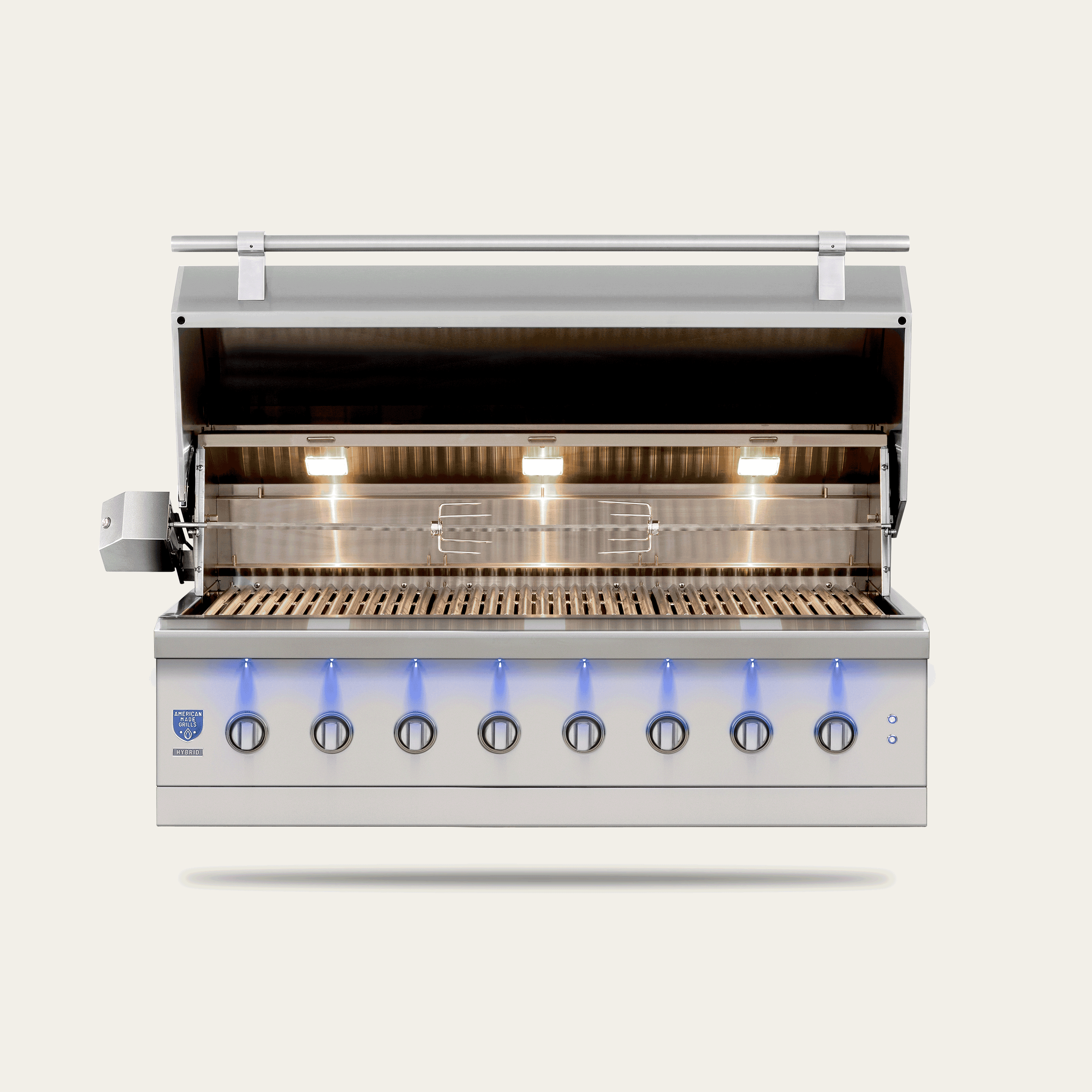 American Made Grills Encore 54-inch hybrid built-in grill — with the hood open