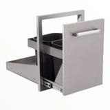 Close-up of the Bonfire Trash Can 16.5" x 22" made of tough 304 stainless steel, ideal for outdoor kitchen countertops.