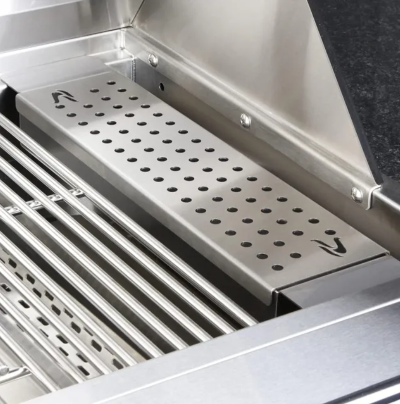 WHISTLER Heavy Duty Stainless Steel BBQ Grill Smoker Box by Bonfire - showing dimensions next to a measuring tape.