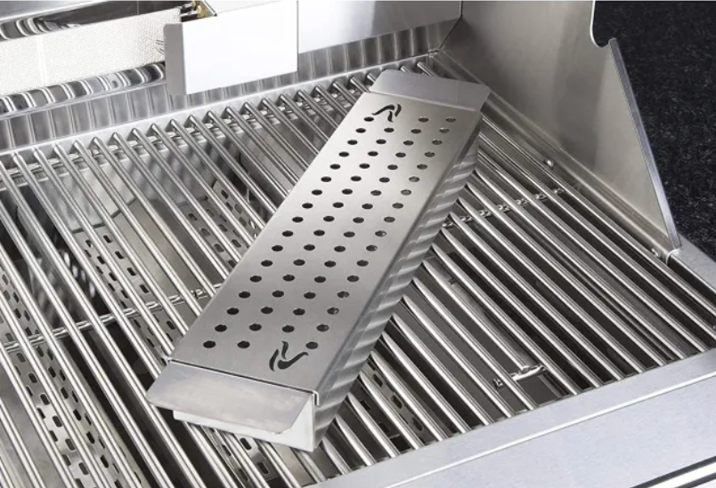 WHISTLER Heavy Duty Stainless Steel BBQ Grill Smoker Box by Bonfire - featured in a backyard BBQ scene.