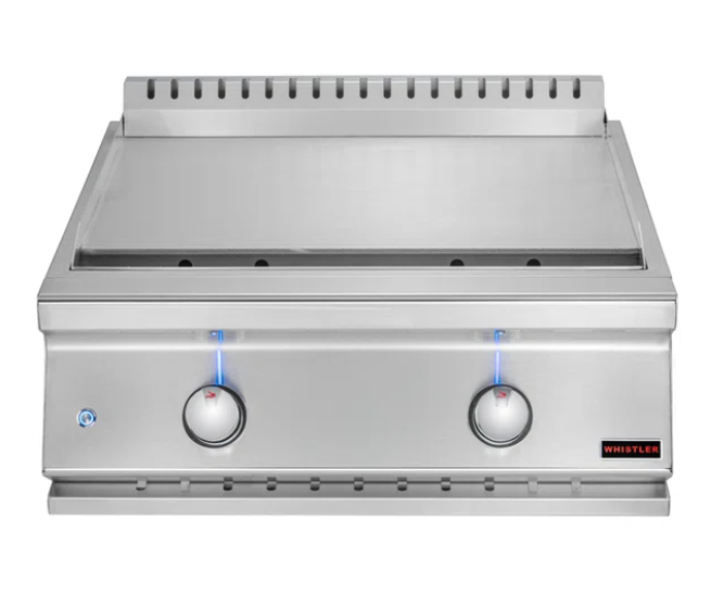 WHISTLER 3000 BTUs Built-in Gas Griddle by Bonfire, showcasing its sleek design and two burners, perfect for outdoor cooking.