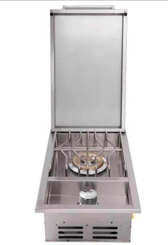 Close-up of WHISTLER Single Side Burner by Bonfire featuring its powerful single burner design, perfect for grilling side dishes.