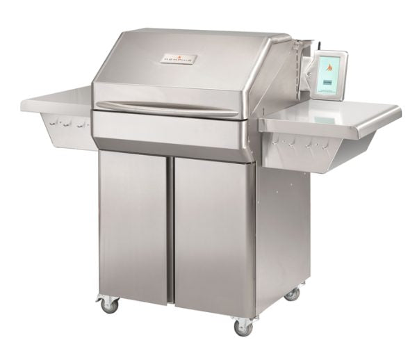 Close-up view of the controls on the Memphis Pro 28" Freestanding Cart ITC3 Pellet Grill, highlighting the modern touch-screen display.