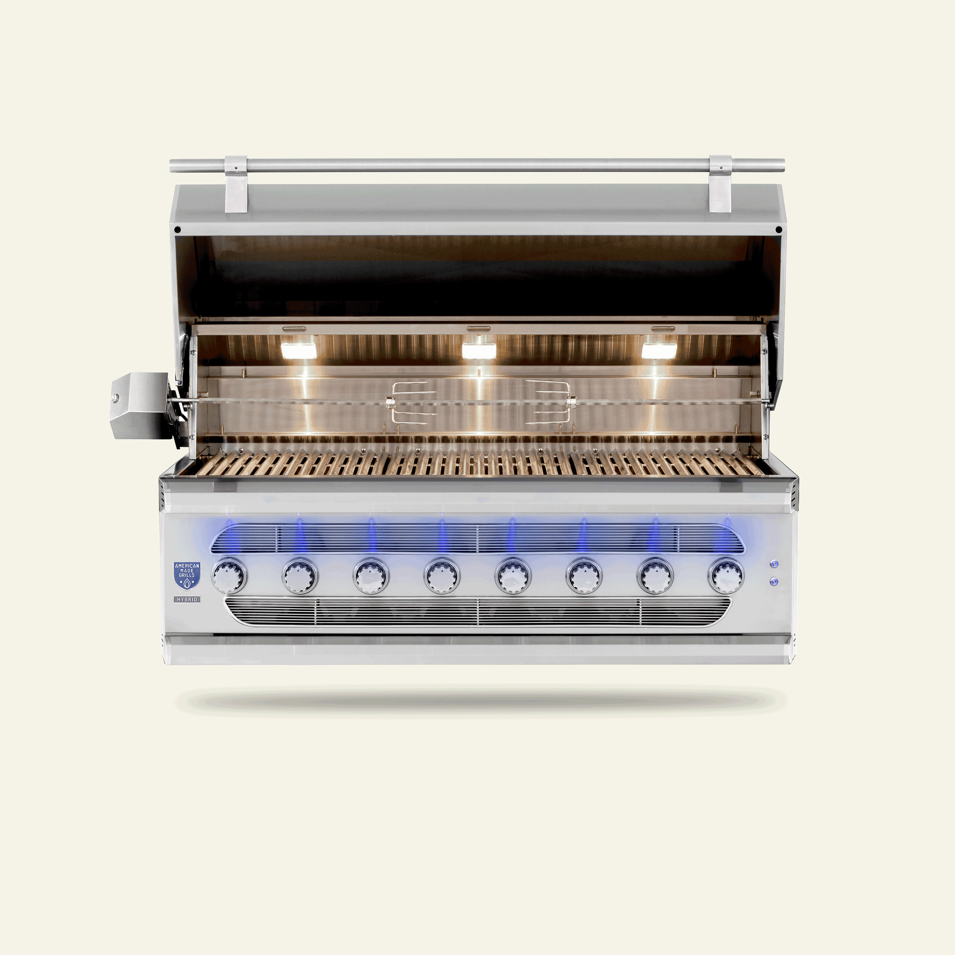 American Made Grills Muscle 54-inch hybrid built-in grill — with the hood open