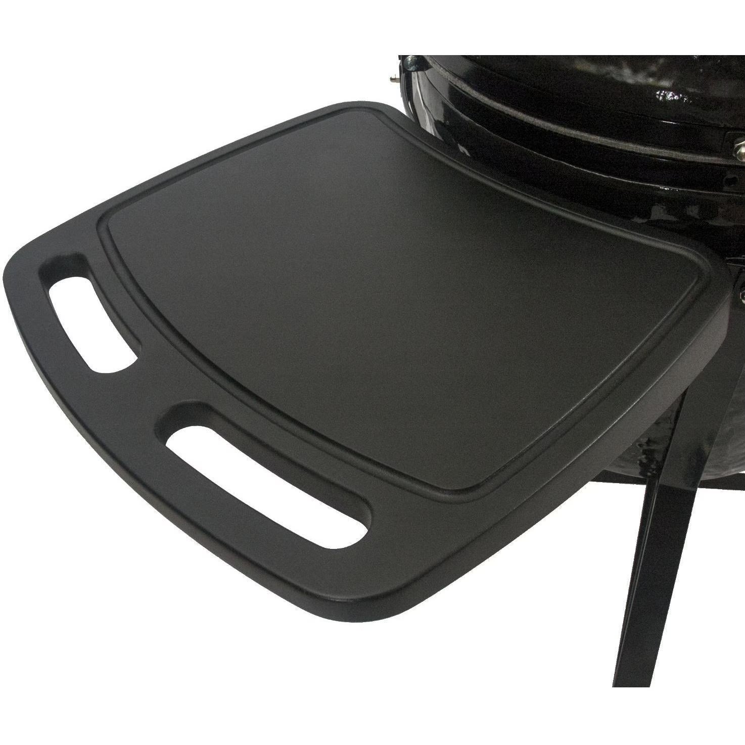 Side shelf attached to the Primo Oval X-Large All-In-One ceramic charcoal grill, PGCXLC