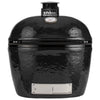 Primo Oval X-Large ceramic charcoal grill head, front view of the black ceramic dome, PGCXLH