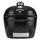 Primo Oval X-Large Jack Daniel's Edition ceramic charcoal grill, front view with the Jack Daniel's logo on the dome, PGCXLHJ