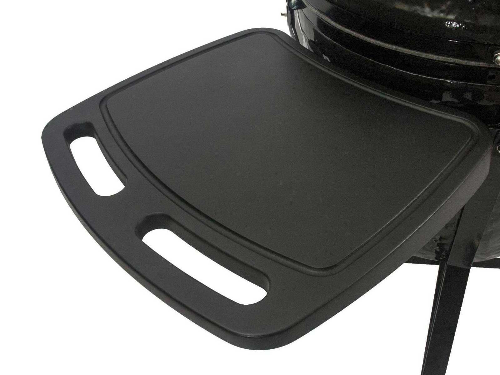 Side shelf attached to the Primo Oval XX-Large All-In-One ceramic charcoal grill, PGCXXLC
