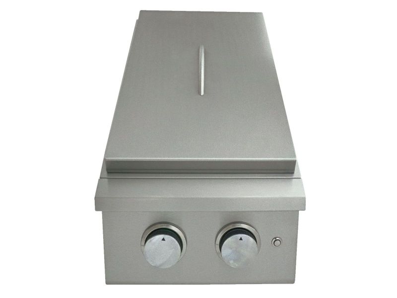 RCS Premier "L" Series Double Side Burner RJCSSBL highlighting the heavy-duty 8mm stainless steel grates for long-lasting durability.