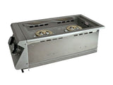RCS Premier "L" Series Double Side Burner RJCSSBL showcasing its sleek 304-grade stainless steel design, perfect for outdoor cooking.