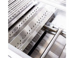 Close-up of a Summerset Sizzler grill interior showing the stainless steel vented heat tents and flame tamers