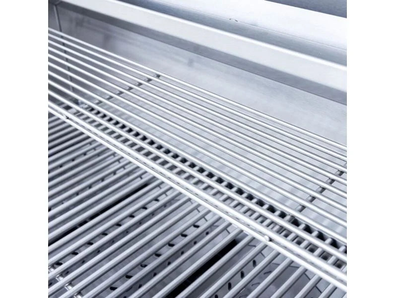 Close-up of a Summerset Sizzler grill's stainless steel cooking grates and warming rack