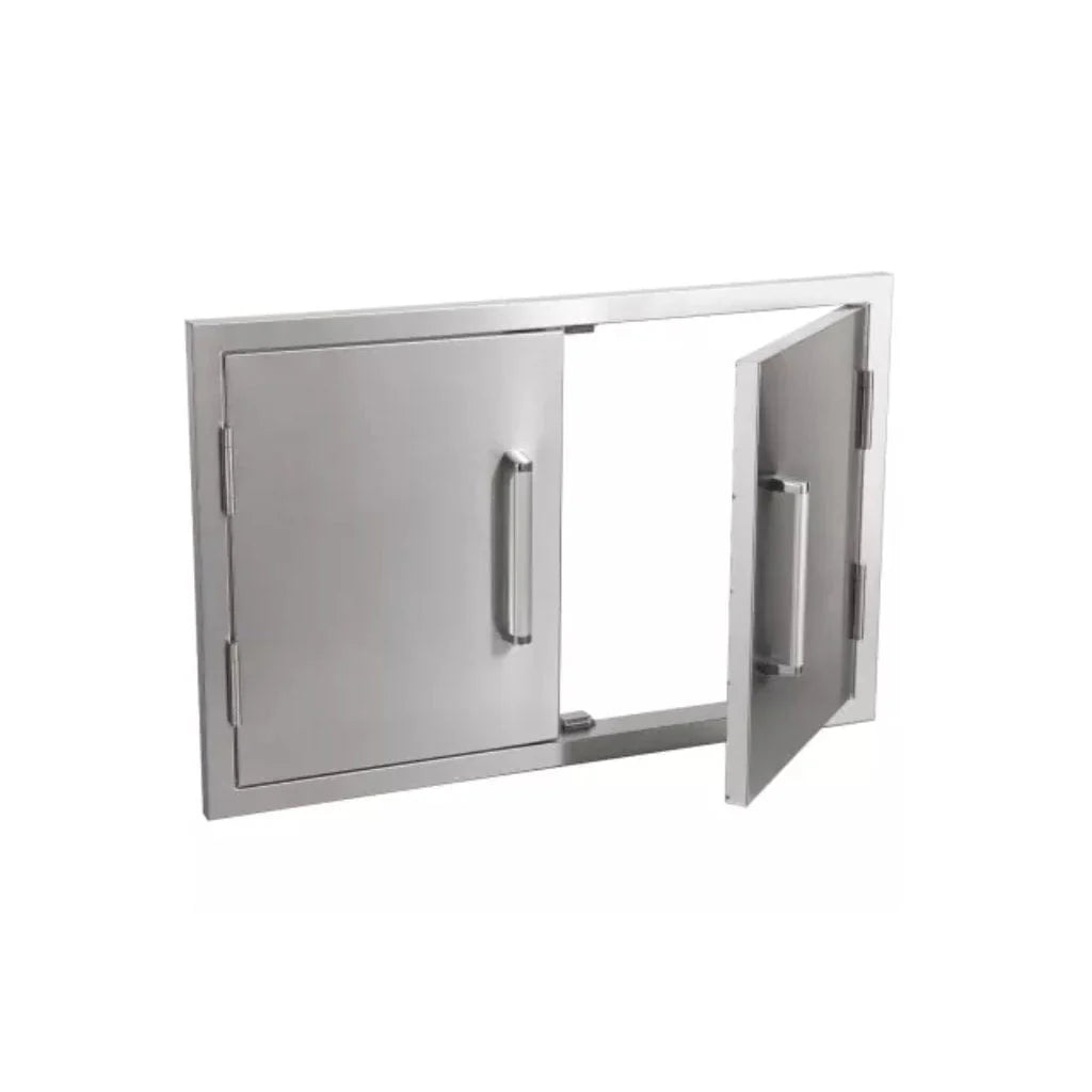Close-up view of Bonfire Double Door 22" x 33" highlighting the durable steel hinges and elegant handles.