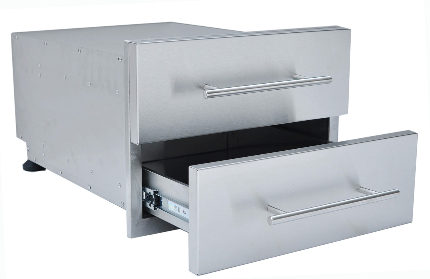 Sunstone Designer Series 13" Height Multi-Configurable Double Drawer integrated into a stylish outdoor kitchen, demonstrating its multi-functional use.