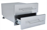 Sunstone Designer Series 13" Height Multi-Configurable Double Drawer integrated into a stylish outdoor kitchen, demonstrating its multi-functional use.