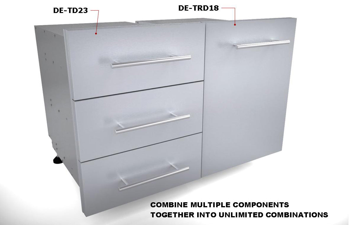 Installation setup of Sunstone Designer Series 23" Triple Drawer with Self-Leveling Legs emphasizing its adjustable legs for perfect alignment.