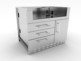 Close-up view of the Sunstone Grill Gas Base Cabinet featuring adjustable peg-legs and soft-close drawer tracks.