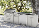 Complete view of the Sunstone 20" Appliance Cabinet demonstrating options for easy installation of side burners.