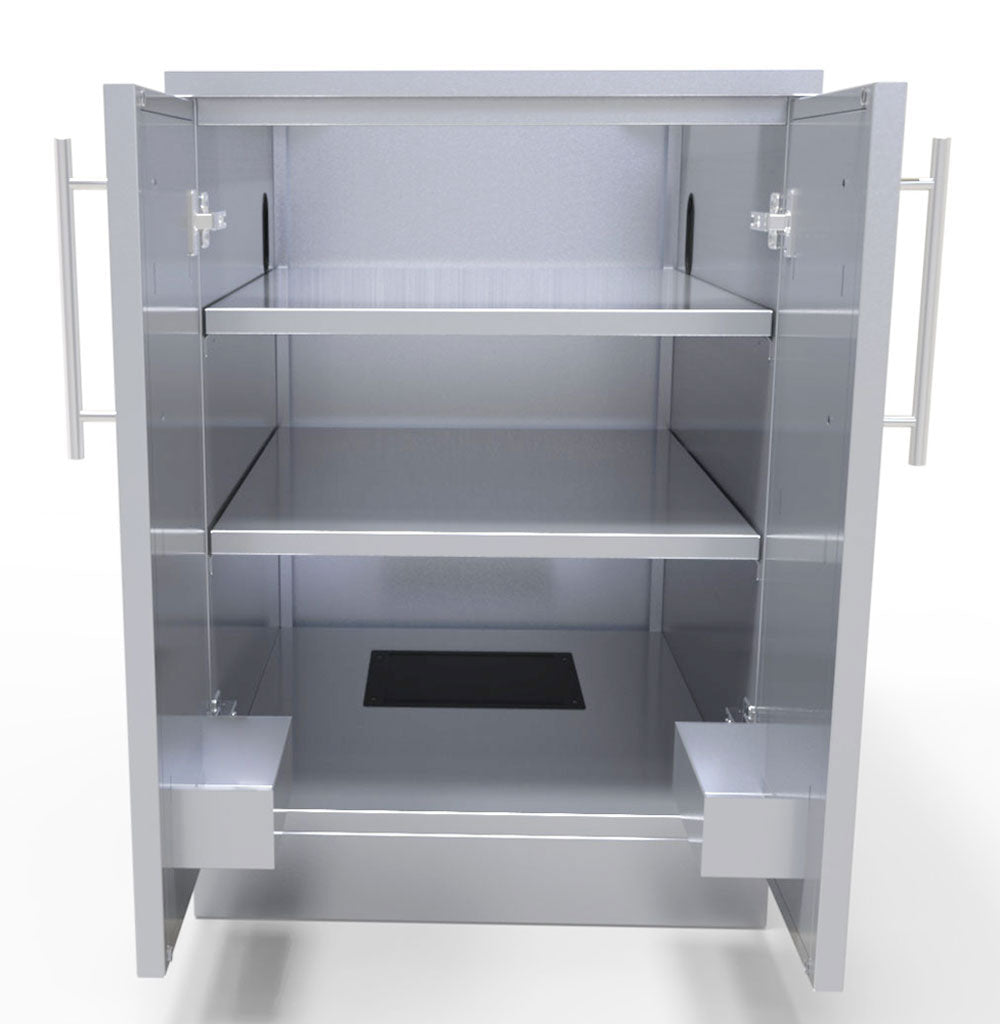 Sunstone durable full height cabinet with two doors and adjustable shelves, perfect for maximizing outdoor storage.