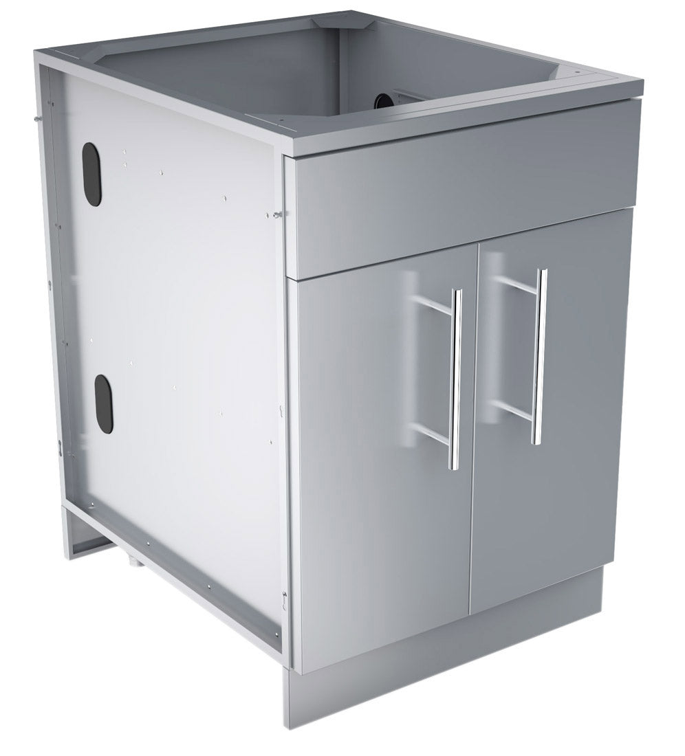 Sunstone 30" Double Door Base Cabinet featuring a removable center shelf and top false panel for outdoor kitchen storage.