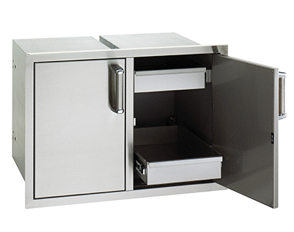Fire Magic 30" Double Door/Drawer Combo showcasing its durable 304 stainless steel construction for outdoor kitchens.
