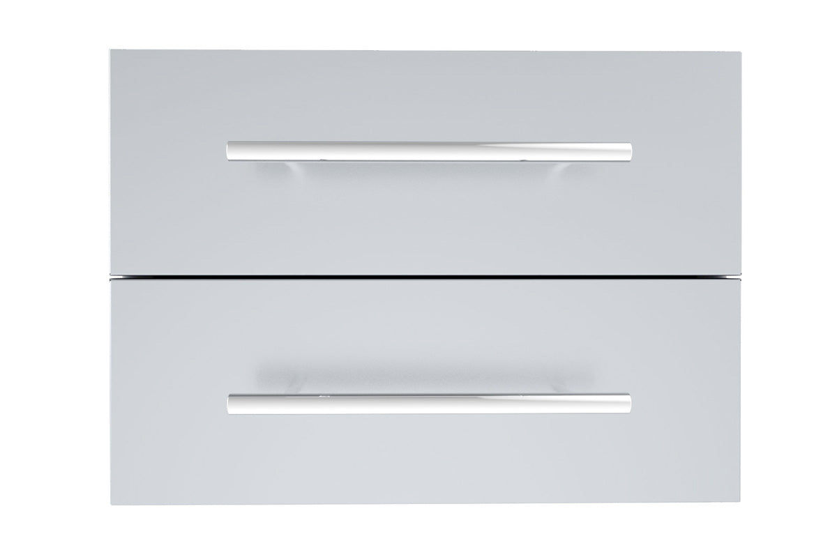 Sunstone Designer Series 13" Height Multi-Configurable Double Drawer showcasing its sleek stainless steel design, perfect for storing BBQ tools and accessories.