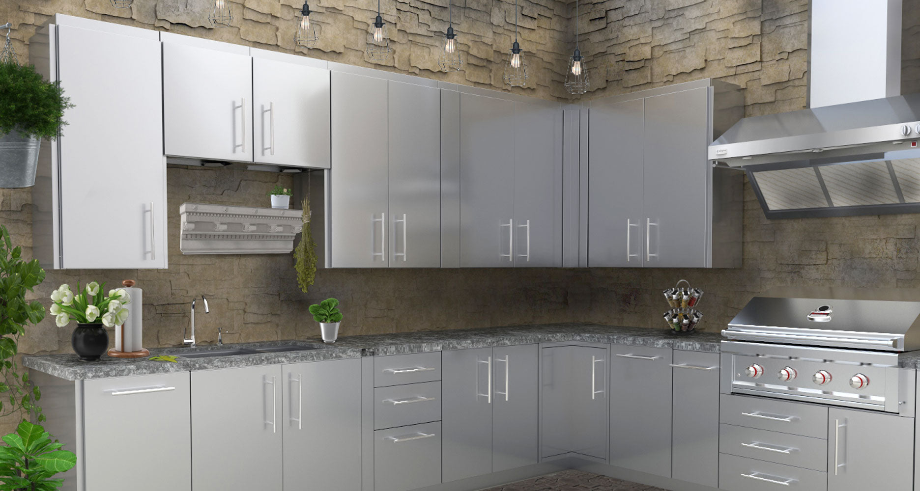 Close-up of the Sunstone 18" Left or Right Swing Door Cabinet's removable shelves and sleek rod handles.