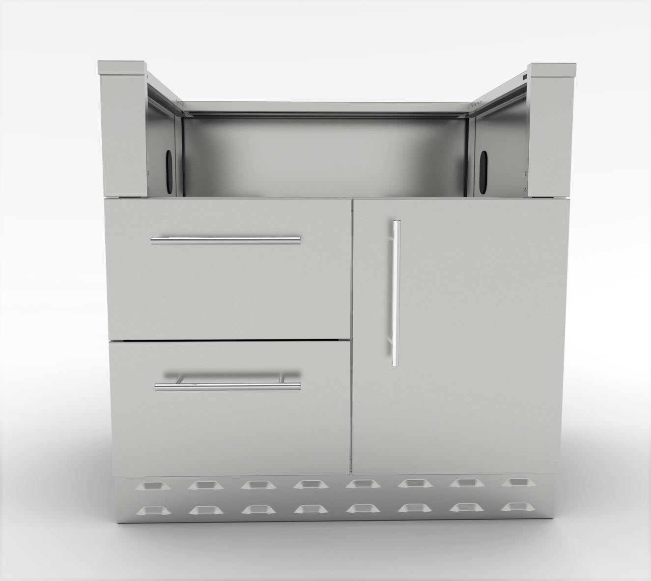 34 Inch Sunstone Grill Gas Base Cabinet with Right Side Door Enclosure and Two Large Drawers, designed by Sunstone.