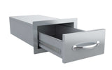 Sunstone Classic Series Flush Style 14” Drawer in brushed stainless steel, ideal for enhancing the aesthetic of your outdoor kitchen.