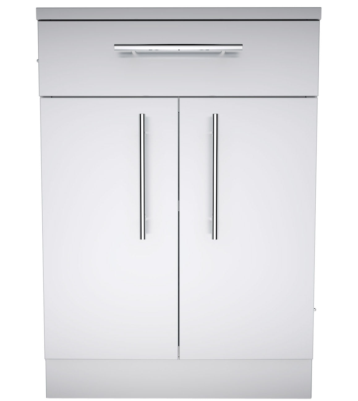 Sunstone 24" Double Door Base Cabinet with shelf and reversible top drawer, showcasing its 304 stainless steel structure.