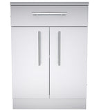 Sunstone 24" Double Door Base Cabinet with shelf and reversible top drawer, showcasing its 304 stainless steel structure.