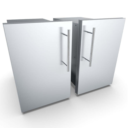 Sunstone Designer Series Multi-Configurable Single Door Dry Storage Pantry with Shelf showcasing stainless steel frame design.