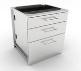 Sunstone Triple Drawer Base Cabinet featuring adjustable legs and removable counter rail for versatile installation options.