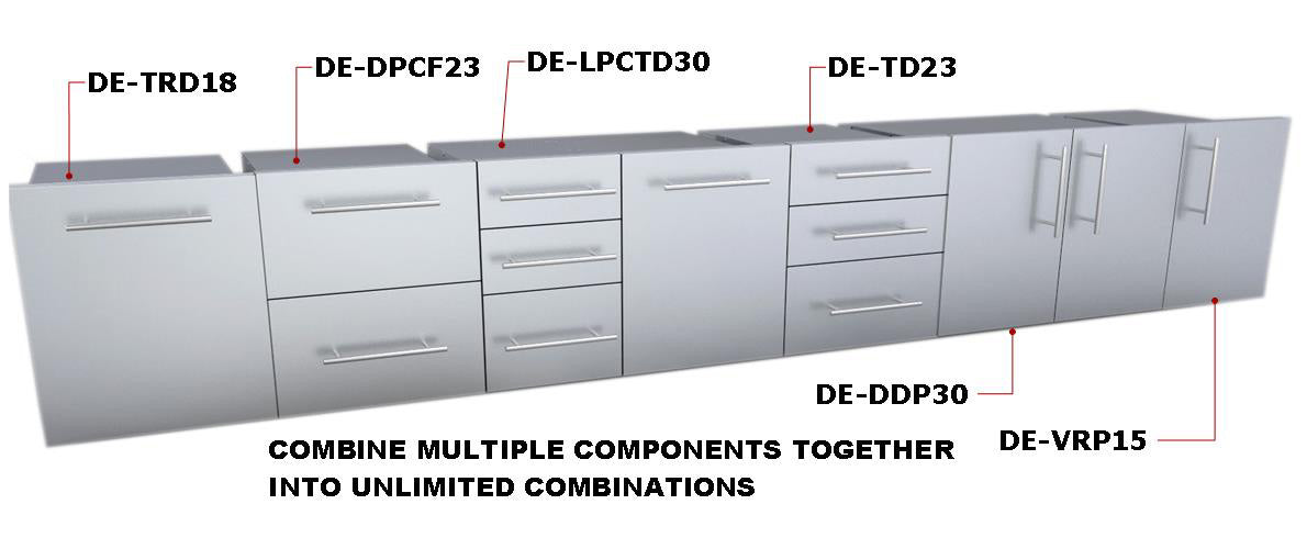 Back view of Sunstone Designer Series 30" Double Door Dry Storage Pantry highlighting utility access port for electronics integration in outdoor kitchens.