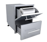 Sunstone Designer Series 23"H Multi-Configurable Paper Towel Drawer Combo featuring weather sealed box for BBQ accessories.