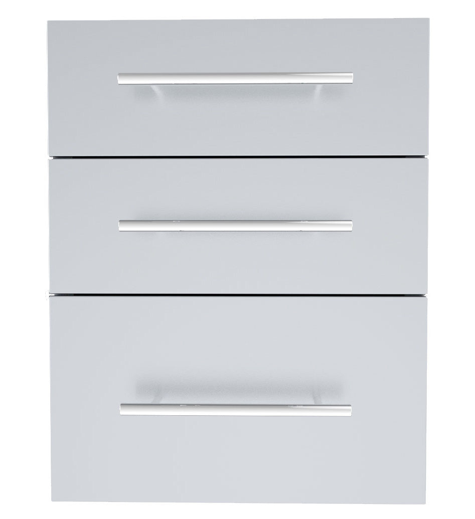 Sunstone Designer Series 23" Triple Drawer with Self-Leveling Legs showcasing durable 304 stainless steel construction.