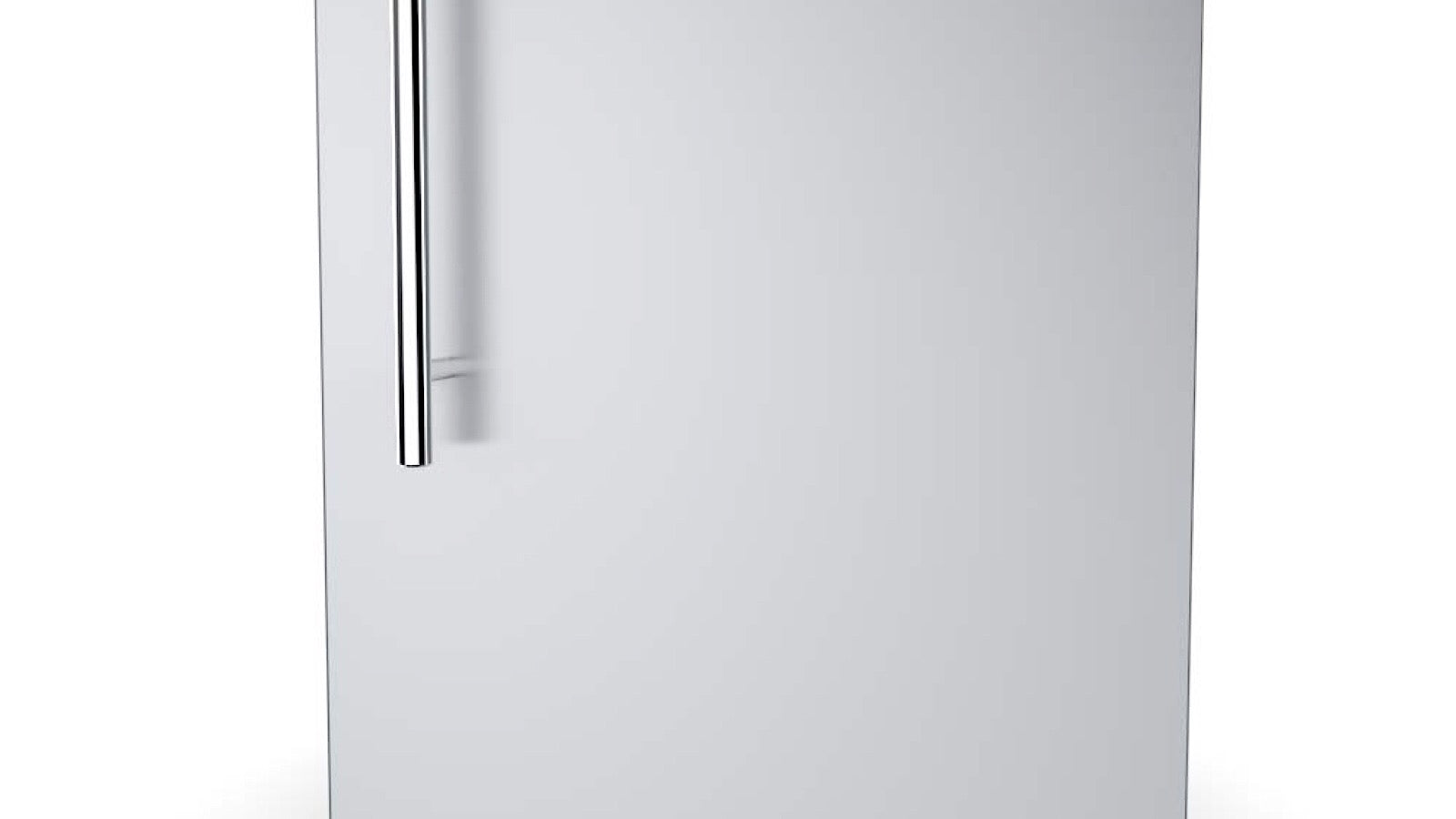 Close-up view of the Sunstone Designer Series Single Door Dry Storage Pantry highlighting the 304 stainless steel frame and sleek door panel with solid rod handle.