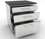Sunstone Triple Drawer Base Cabinet showcasing three spacious soft-closing drawers made of durable 304 stainless steel.