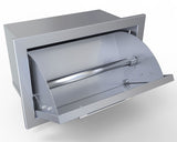Sunstone Signature Series 17" Beveled Frame Swivel Paper Towel Holder showcasing its sleek design and stainless steel finish, perfect for outdoor kitchens.
